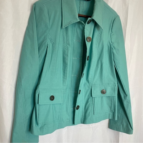 TRIBAL Women’s Teal Blue Fitted Utility Button Up Jacket Bronze Buttons Size‎ 10 - Picture 3 of 12